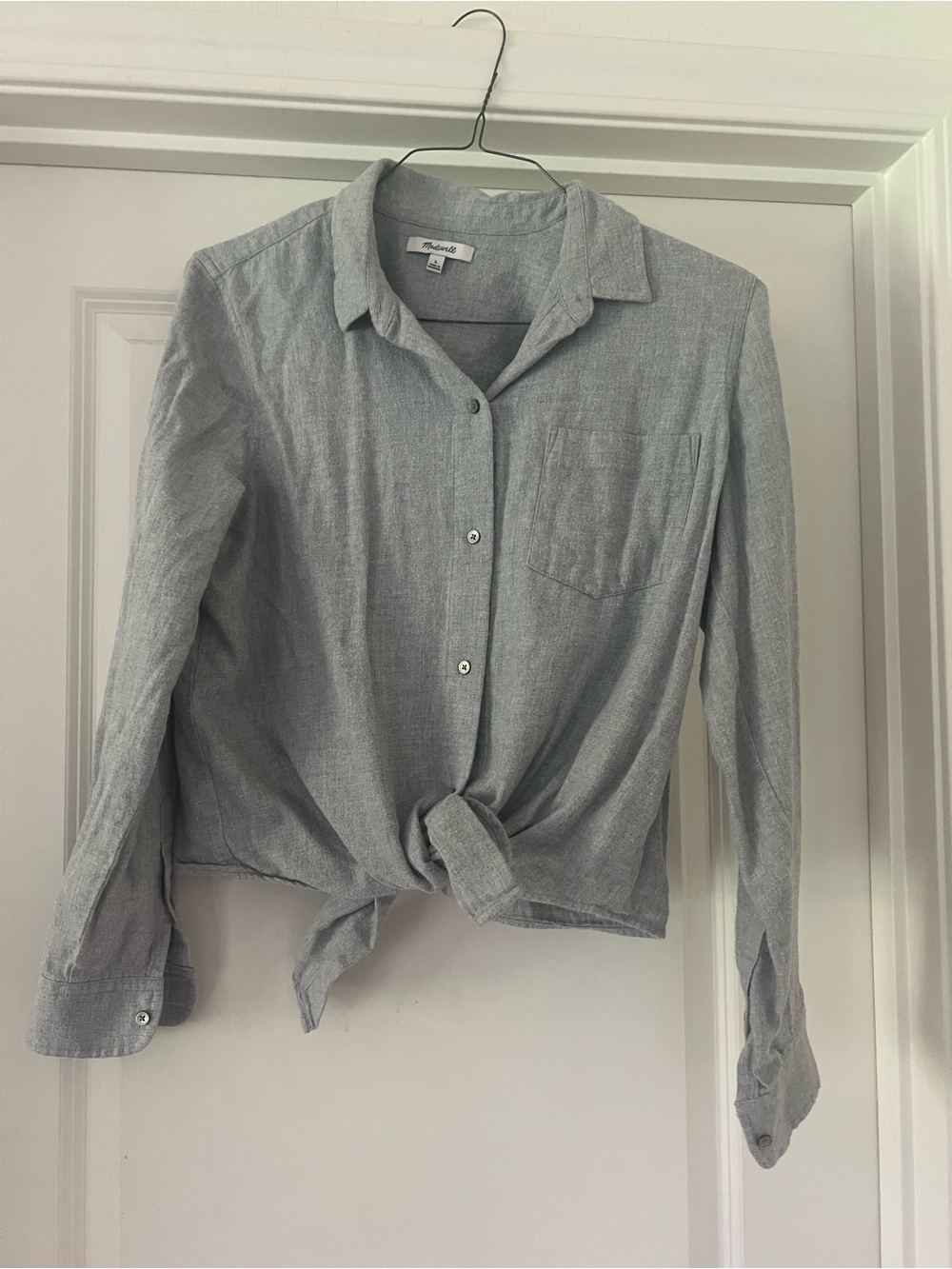 Madewell Light Gray Button-Down Tie Front Shirt